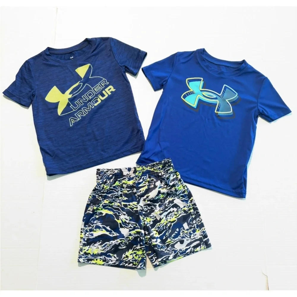 Under Armour Boys‎ Bundle 2 shirts Sz 4 and shorts Sz 3 Athletic Set LIKE NEW